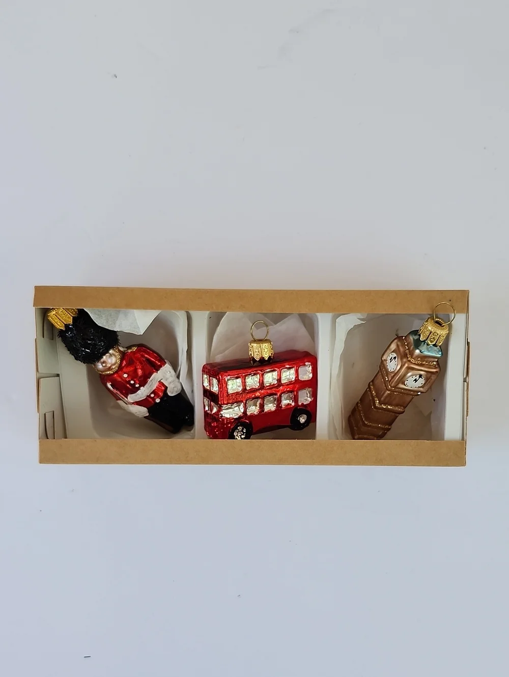 KORONEX LONDON THEMED SMALL HAND BLOWN GLASS ORNAMENTS